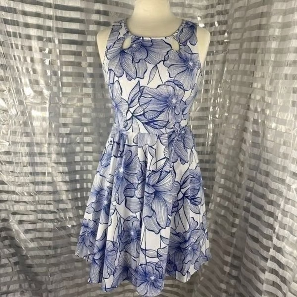Danny & Nicole Blue Floral Fit and Flare Dress